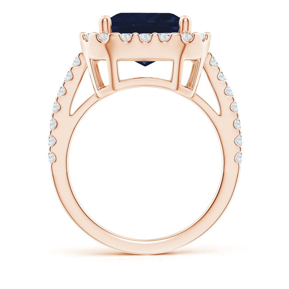 12x10mm AA Emerald-Cut Blue Sapphire Halo Ring in Rose Gold side 199