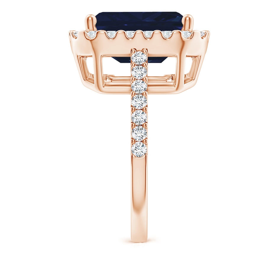 12x10mm AA Emerald-Cut Blue Sapphire Halo Ring in Rose Gold side 299