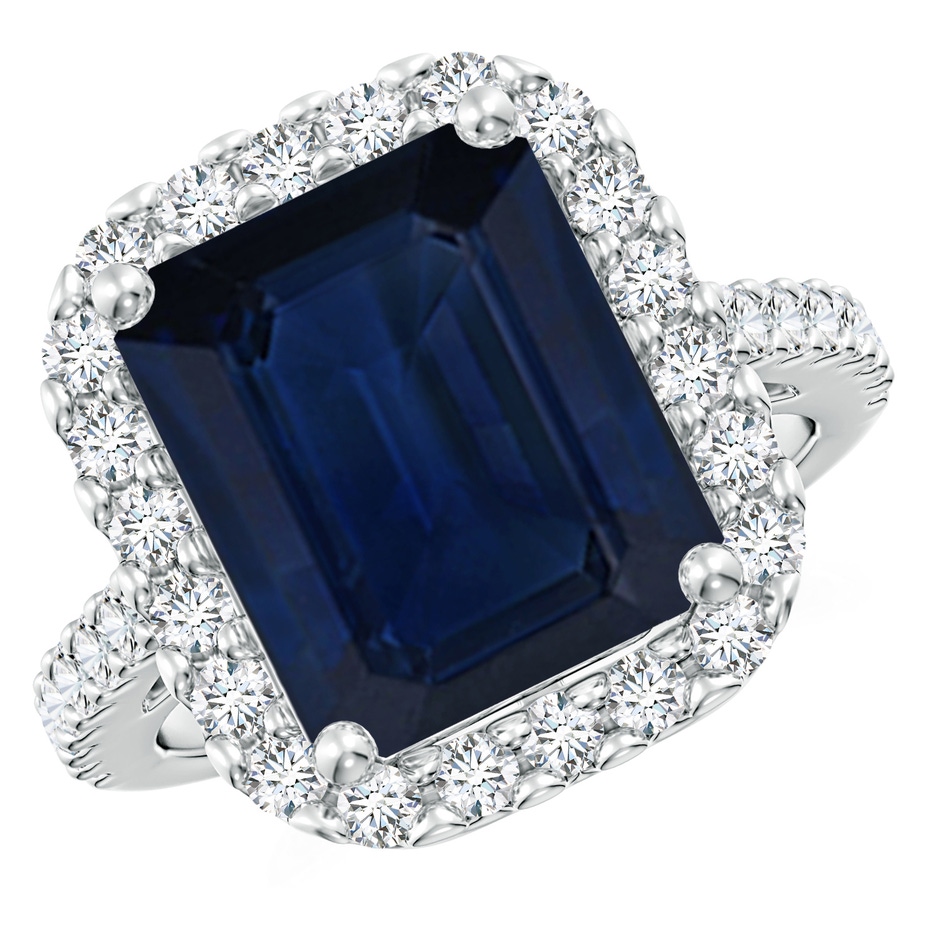 12x10mm AA Emerald-Cut Blue Sapphire Halo Ring in White Gold 
