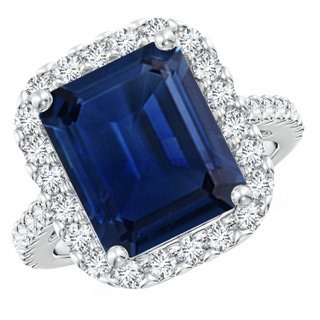 12x10mm AAA Emerald-Cut Blue Sapphire Halo Ring in P950 Platinum