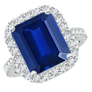 12x10mm AAAA Emerald-Cut Blue Sapphire Halo Ring in P950 Platinum