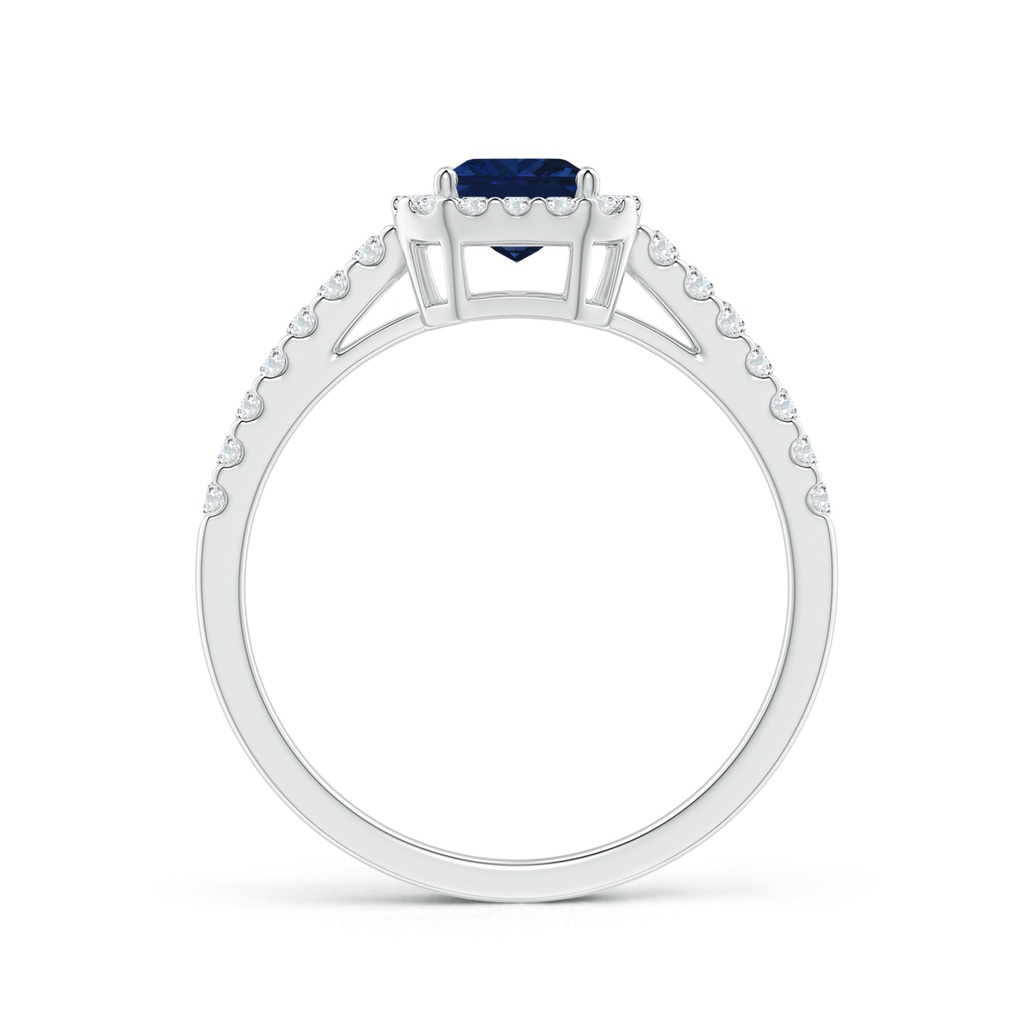 7x5mm AAA Emerald-Cut Blue Sapphire Halo Ring in White Gold - side 199