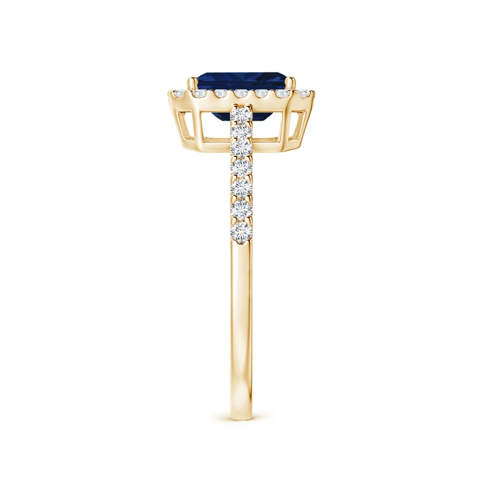 7x5mm AAA Emerald-Cut Blue Sapphire Halo Ring in Yellow Gold side 299