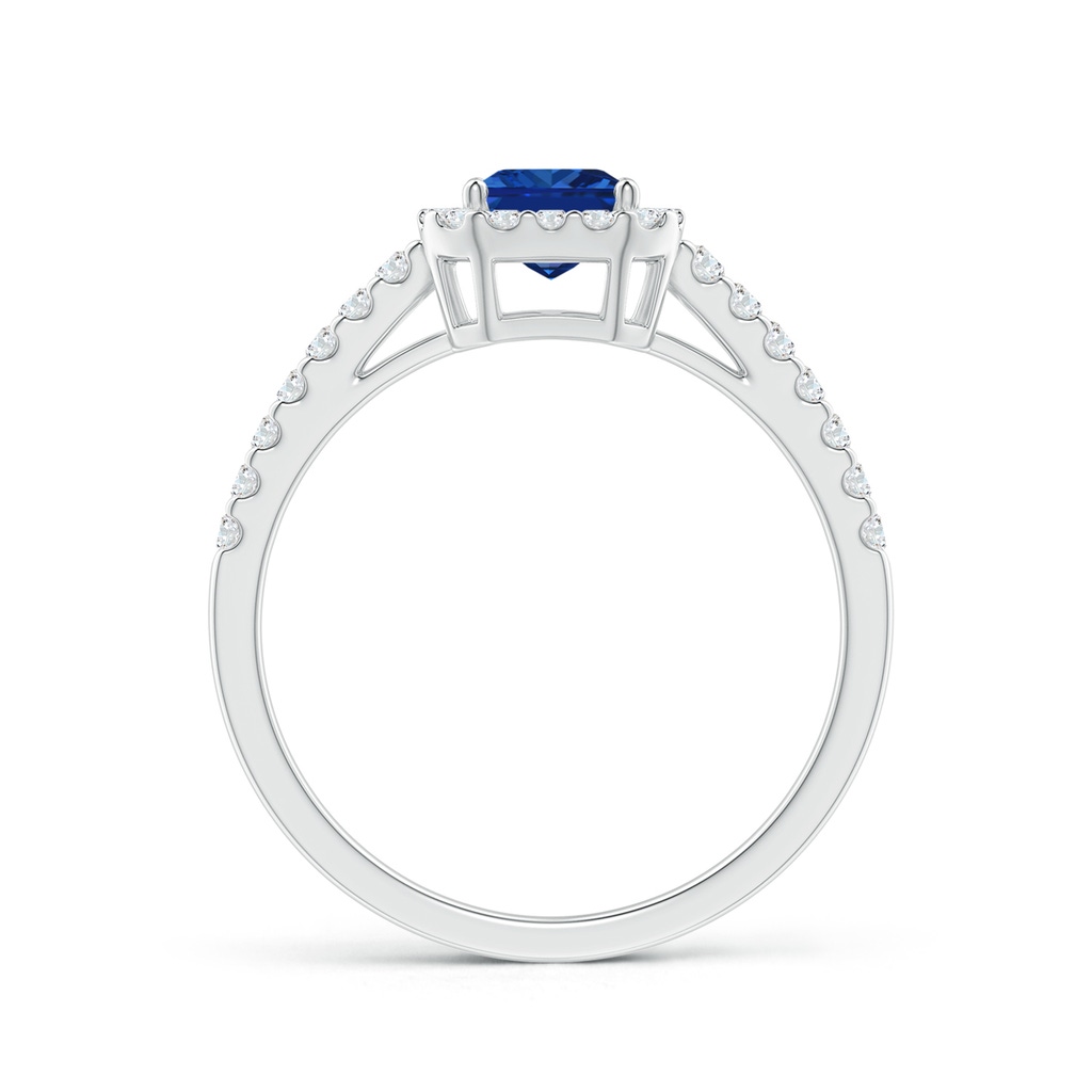7x5mm AAAA Emerald-Cut Blue Sapphire Halo Ring in P950 Platinum - side 199