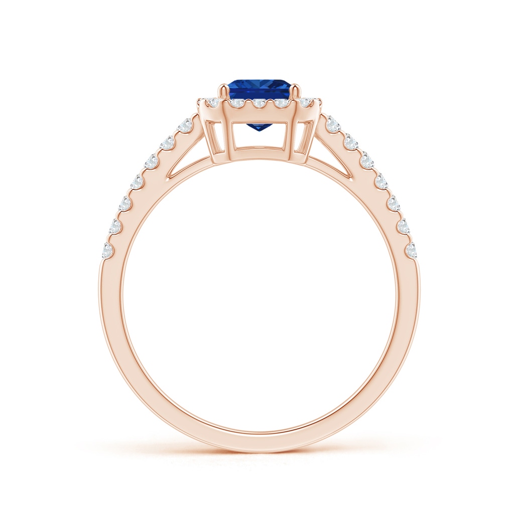 7x5mm AAAA Emerald-Cut Blue Sapphire Halo Ring in Rose Gold Side 199