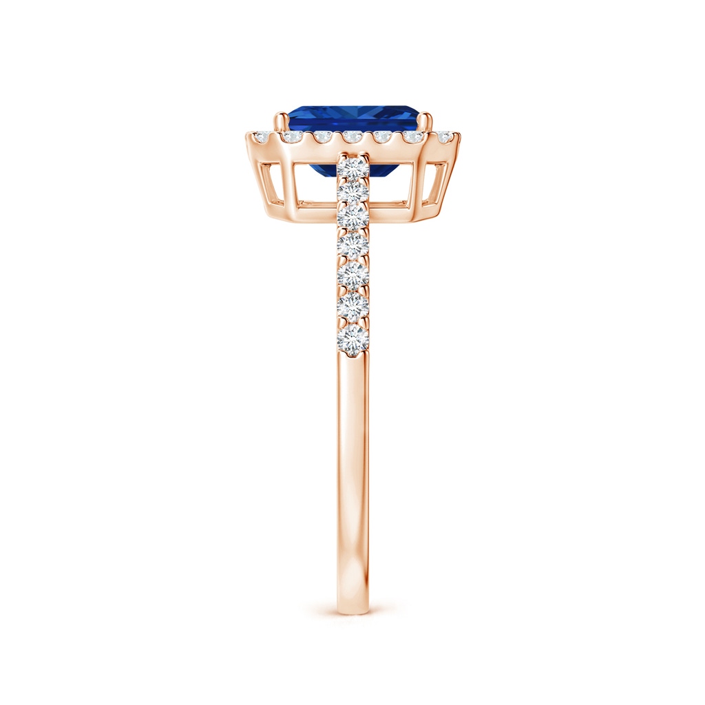 7x5mm AAAA Emerald-Cut Blue Sapphire Halo Ring in Rose Gold Side 299