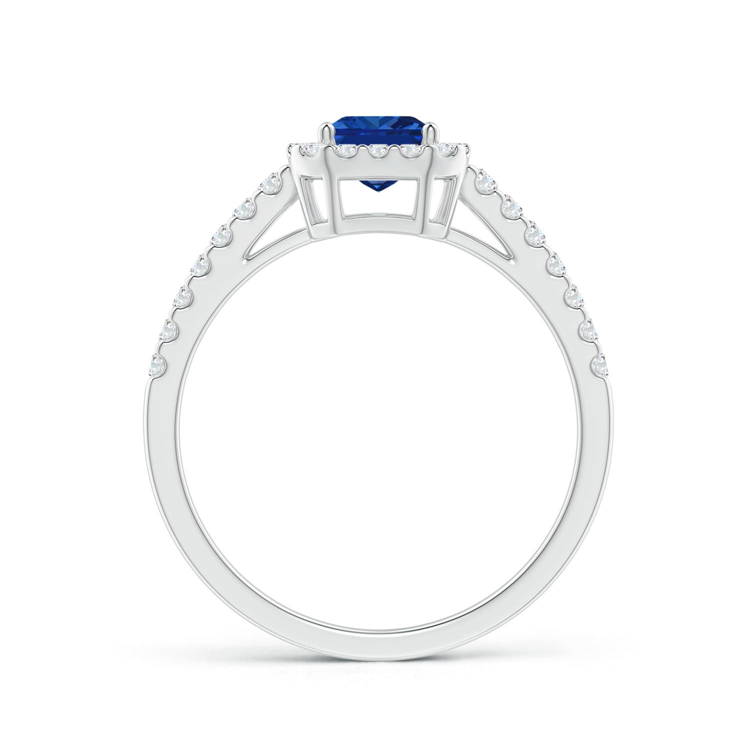 7x5mm AAAA Emerald-Cut Blue Sapphire Halo Ring in White Gold