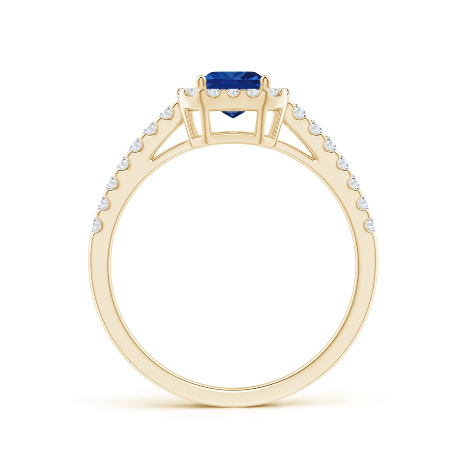 7x5mm AAAA Emerald-Cut Blue Sapphire Halo Ring in Yellow Gold side 199