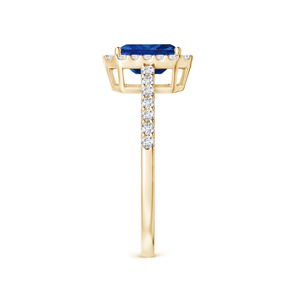 7x5mm AAAA Emerald-Cut Blue Sapphire Halo Ring in Yellow Gold side 299