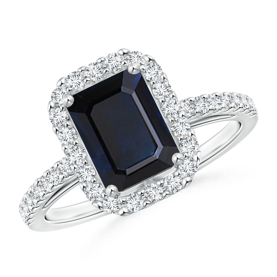 8x6mm A Emerald-Cut Blue Sapphire Halo Ring in White Gold 