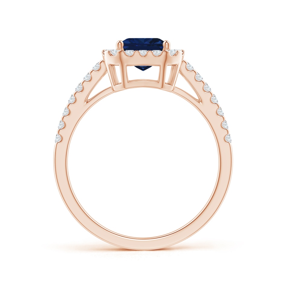 8x6mm AAA Emerald-Cut Blue Sapphire Halo Ring in Rose Gold side 199