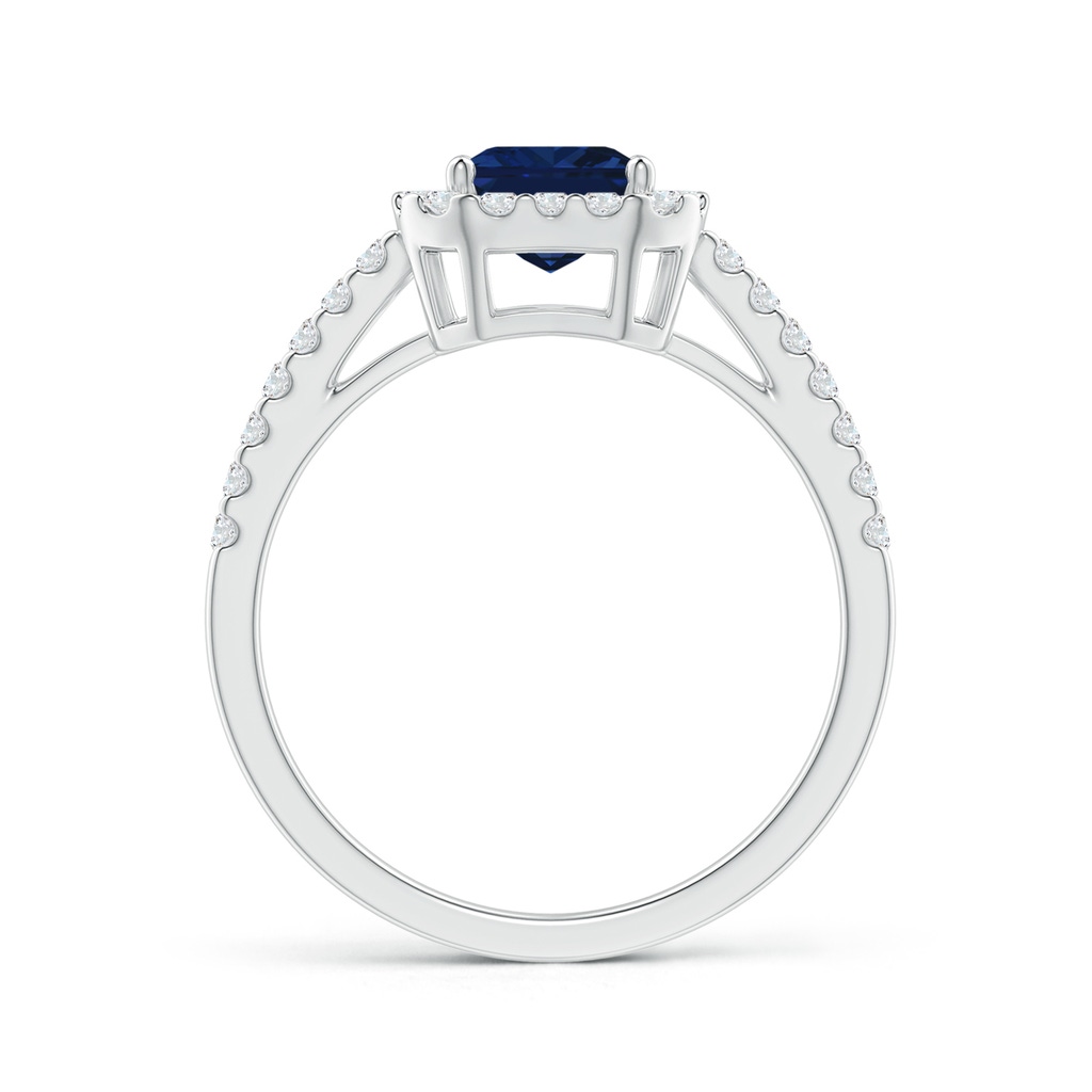 8x6mm AAA Emerald-Cut Blue Sapphire Halo Ring in White Gold Side 199