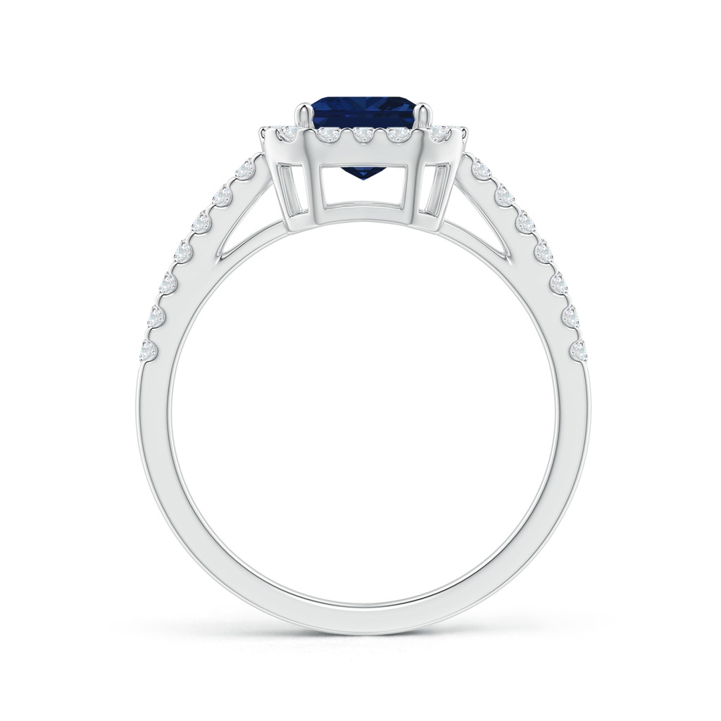 8x6mm AAA Emerald-Cut Blue Sapphire Halo Ring in White Gold - side 199