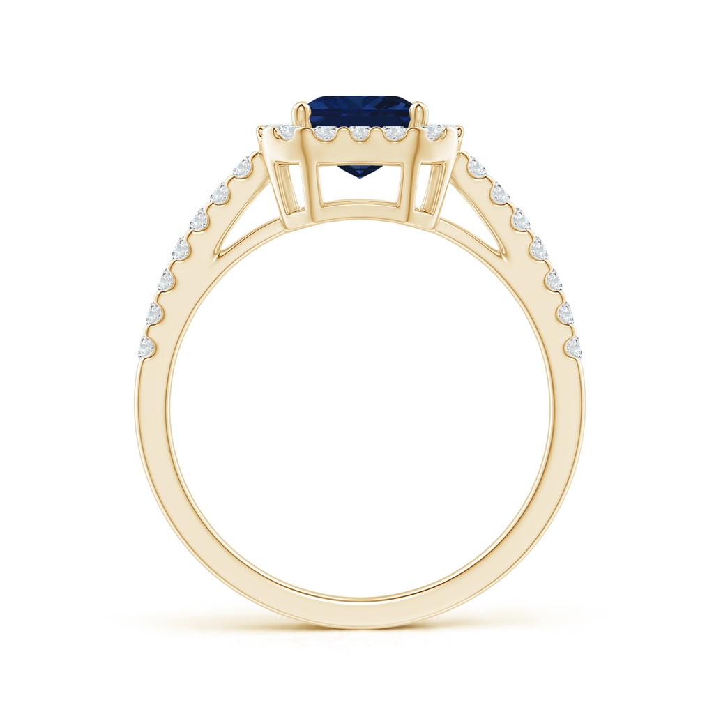 8x6mm AAA Emerald-Cut Blue Sapphire Halo Ring in Yellow Gold - side 199