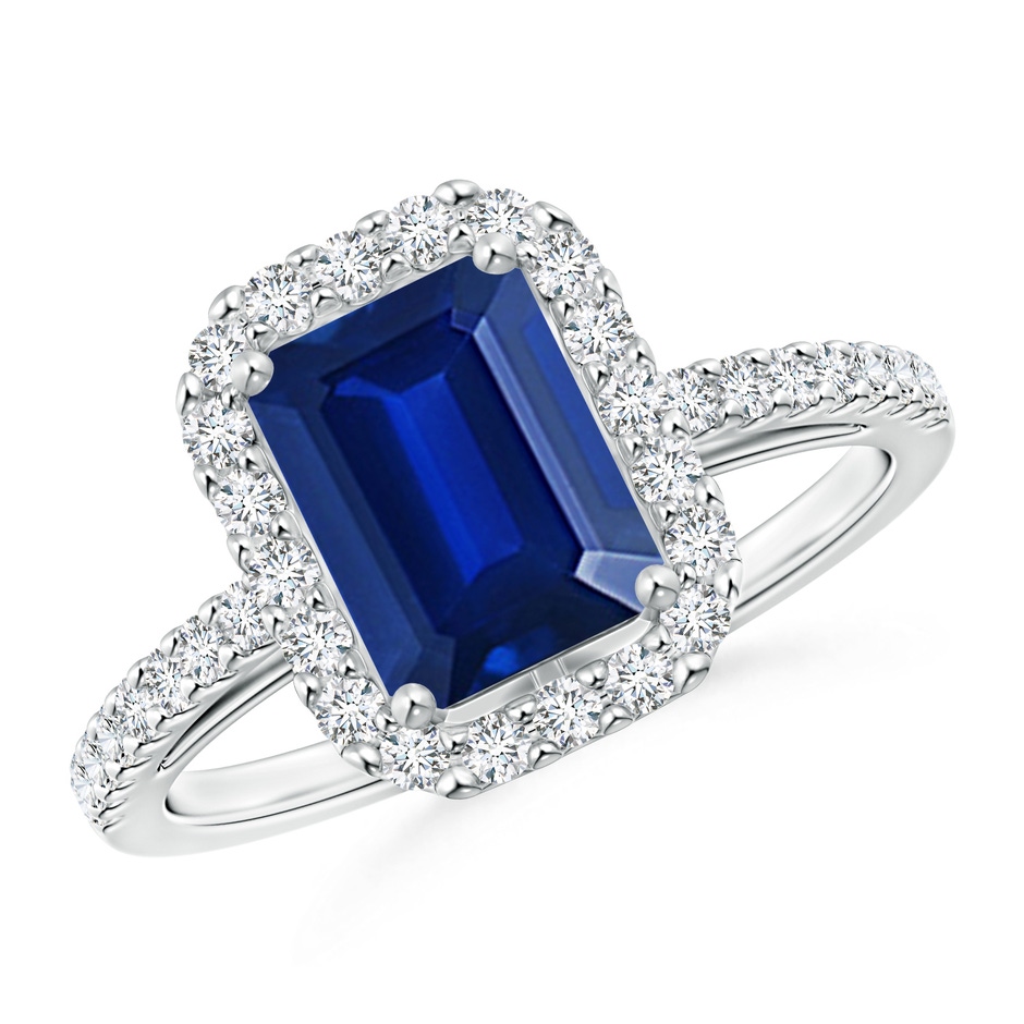 8x6mm AAAA Emerald-Cut Blue Sapphire Halo Ring in P950 Platinum 