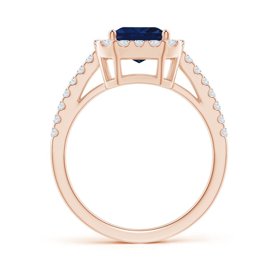 9x7mm AAA Emerald-Cut Blue Sapphire Halo Ring in Rose Gold side 199