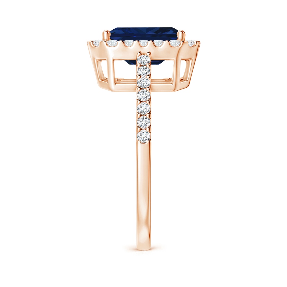 9x7mm AAA Emerald-Cut Blue Sapphire Halo Ring in Rose Gold side 299