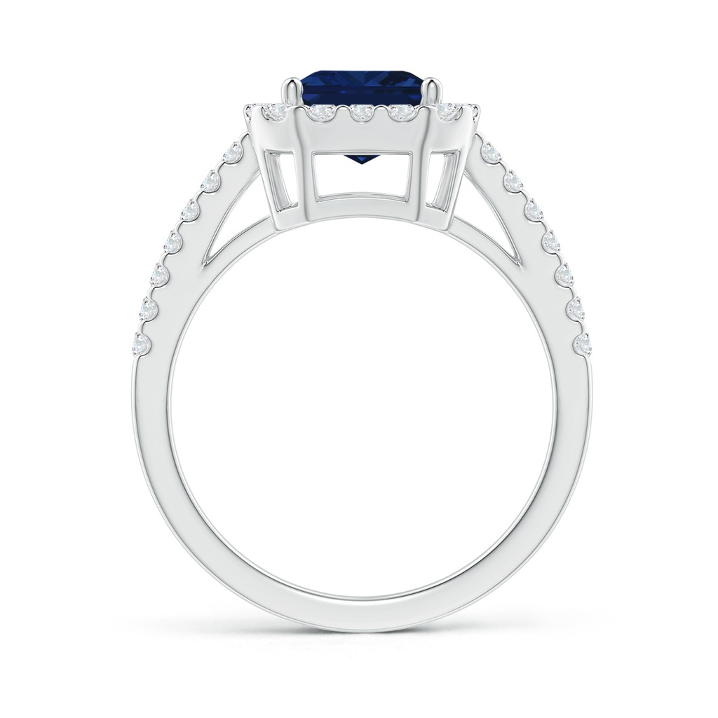 9x7mm AAA Emerald-Cut Blue Sapphire Halo Ring in White Gold Side 199