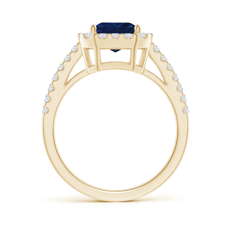 9x7mm AAA Emerald-Cut Blue Sapphire Halo Ring in Yellow Gold side 199