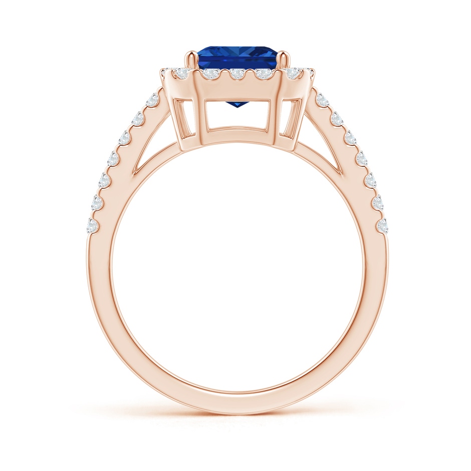 9x7mm AAAA Emerald-Cut Blue Sapphire Halo Ring in Rose Gold side 199