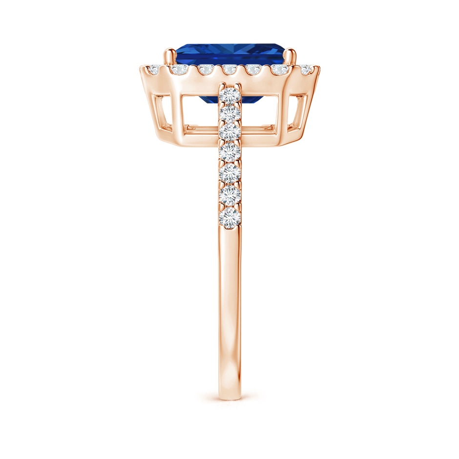 9x7mm AAAA Emerald-Cut Blue Sapphire Halo Ring in Rose Gold side 299