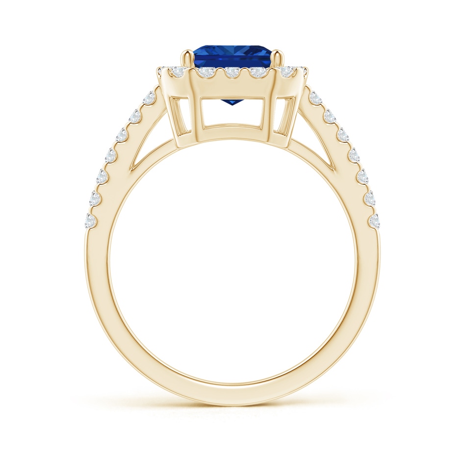 9x7mm AAAA Emerald-Cut Blue Sapphire Halo Ring in Yellow Gold side 199