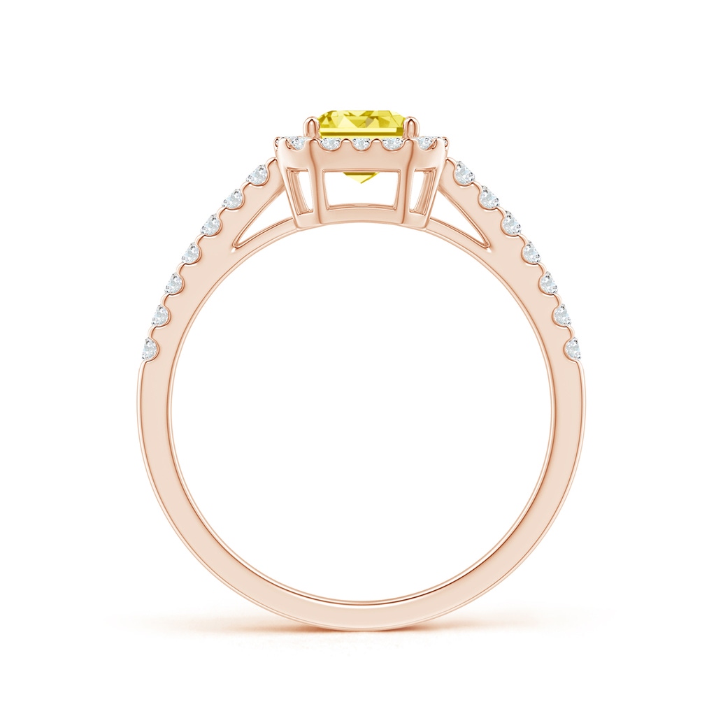 5x3mm AAAA Emerald-Cut Fancy Intense Yellow Diamond Halo Ring in Rose Gold - side 199