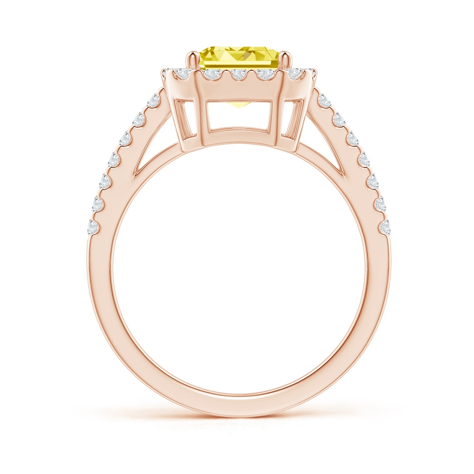 7x5mm AAAA Emerald-Cut Fancy Intense Yellow Diamond Halo Ring in 9K Rose Gold side 199