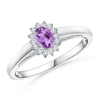 5x3mm A Princess Diana Inspired Amethyst Ring with Diamond Halo in P950 Platinum
