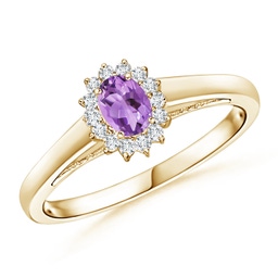 Halo Yellow Gold Amethyst Rings