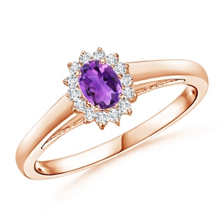 5x3mm AAA Princess Diana Inspired Amethyst Ring with Diamond Halo in 10K Rose Gold