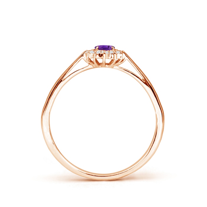 5x3mm AAA Princess Diana Inspired Amethyst Ring with Diamond Halo in 9K Rose Gold Side1