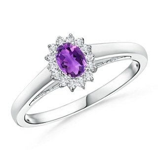 5x3mm AAA Princess Diana Inspired Amethyst Ring with Diamond Halo in White Gold