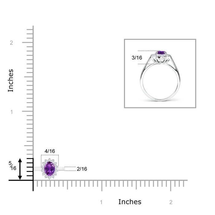 5x3mm AAAA Princess Diana Inspired Amethyst Ring with Diamond Halo in P950 Platinum ruler