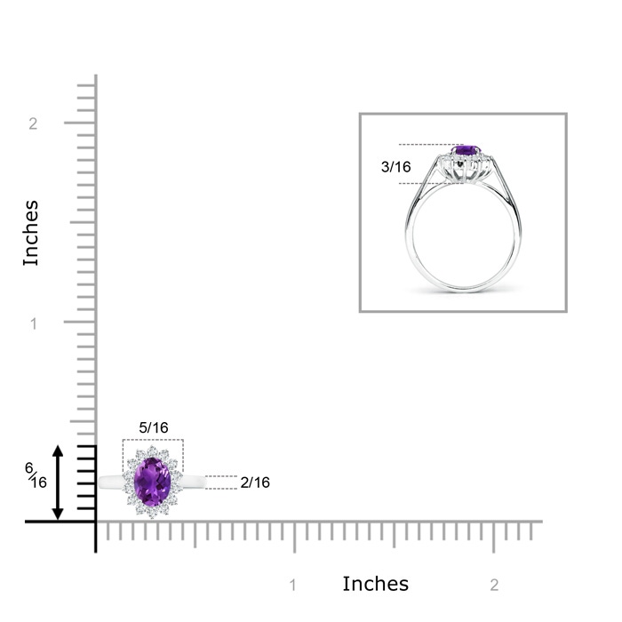 6x4mm AAAA Princess Diana Inspired Amethyst Ring with Diamond Halo in P950 Platinum ruler
