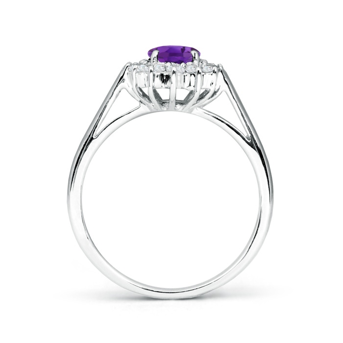 7x5mm AAA Princess Diana Inspired Amethyst Ring with Diamond Halo in White Gold side-1