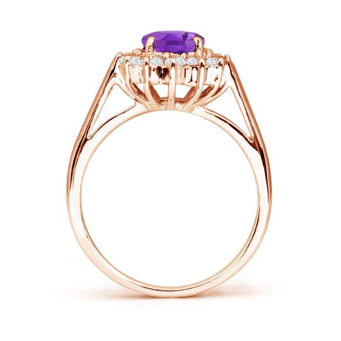 8x6mm AA Princess Diana Inspired Amethyst Ring with Diamond Halo in Rose Gold side-1