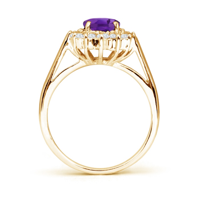 8x6mm AAA Princess Diana Inspired Amethyst Ring with Diamond Halo in 10K Yellow Gold Side1