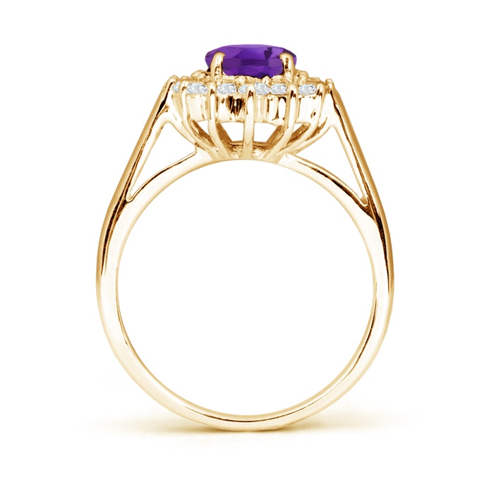 8x6mm AAA Princess Diana Inspired Amethyst Ring with Diamond Halo in 10K Yellow Gold side1