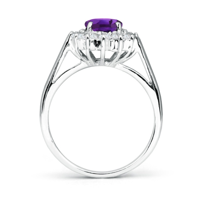 8x6mm AAAA Princess Diana Inspired Amethyst Ring with Diamond Halo in White Gold Side-1