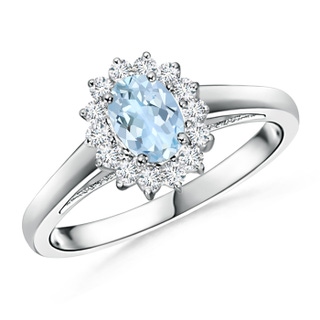 6x4mm AA Princess Diana Inspired Aquamarine Ring with Diamond Halo in 10K White Gold
