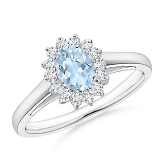 6x4mm AA Princess Diana Inspired Aquamarine Ring with Diamond Halo in White Gold