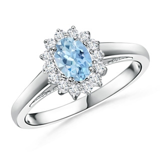6x4mm AAA Princess Diana Inspired Aquamarine Ring with Diamond Halo in 10K White Gold