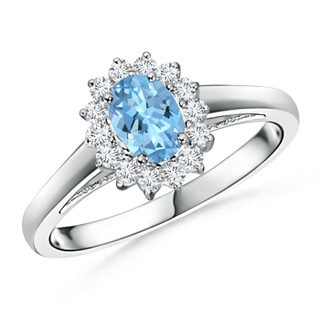 6x4mm AAAA Princess Diana Inspired Aquamarine Ring with Diamond Halo in 10K White Gold