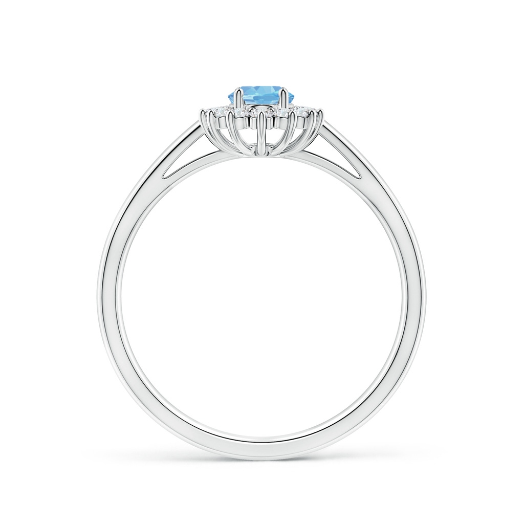 6x4mm AAAA Princess Diana Inspired Aquamarine Ring with Diamond Halo in P950 Platinum Side-1