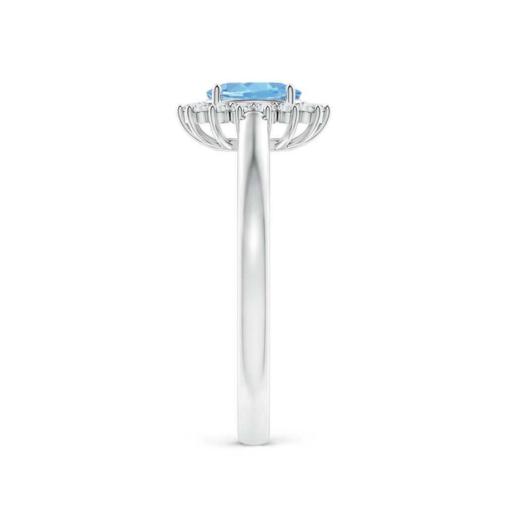 6x4mm AAAA Princess Diana Inspired Aquamarine Ring with Diamond Halo in P950 Platinum Side-2