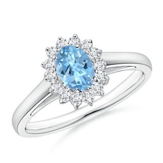 6x4mm AAAA Princess Diana Inspired Aquamarine Ring with Diamond Halo in White Gold