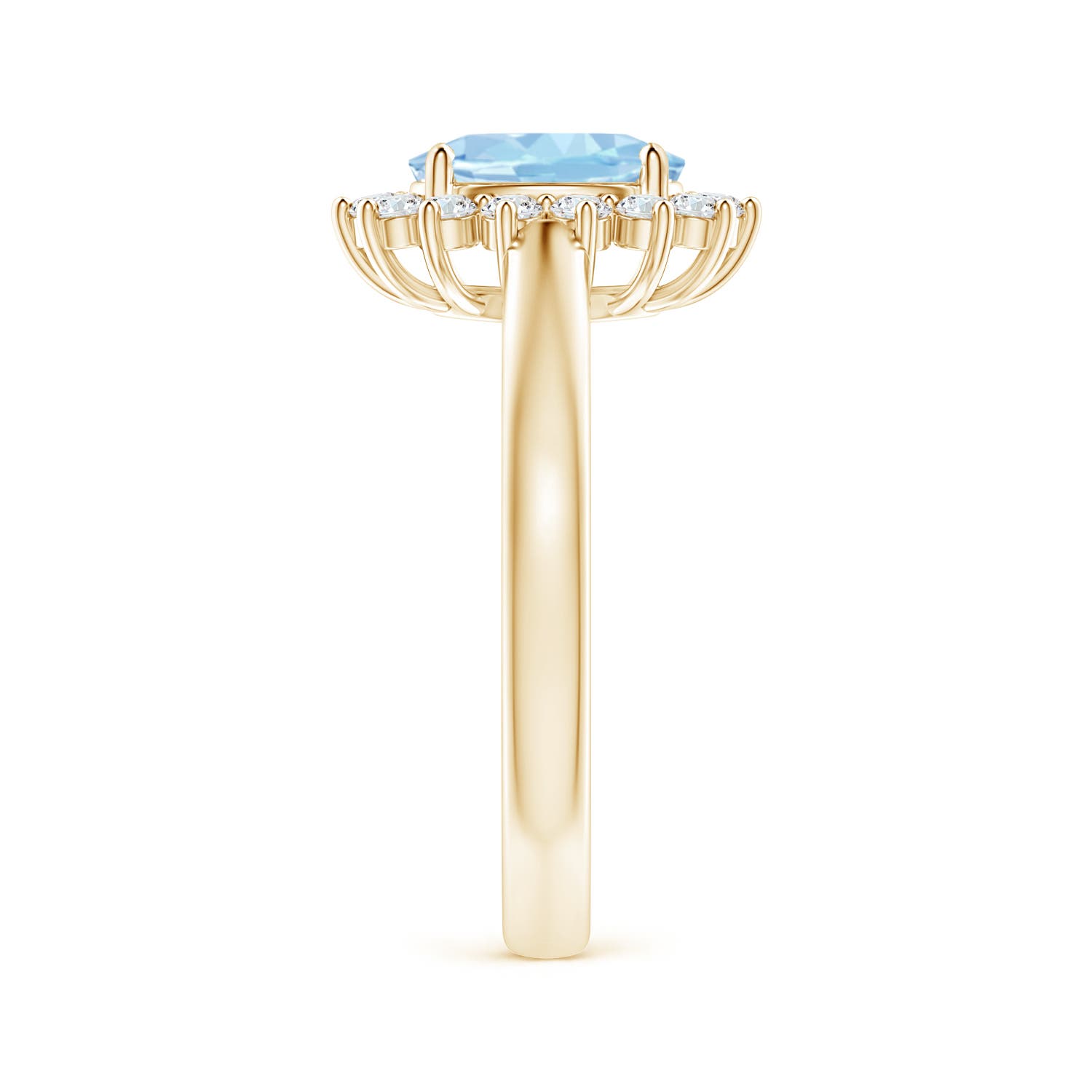 8x6mm AAA Princess Diana Inspired Aquamarine Ring with Diamond Halo in Yellow Gold - side 5