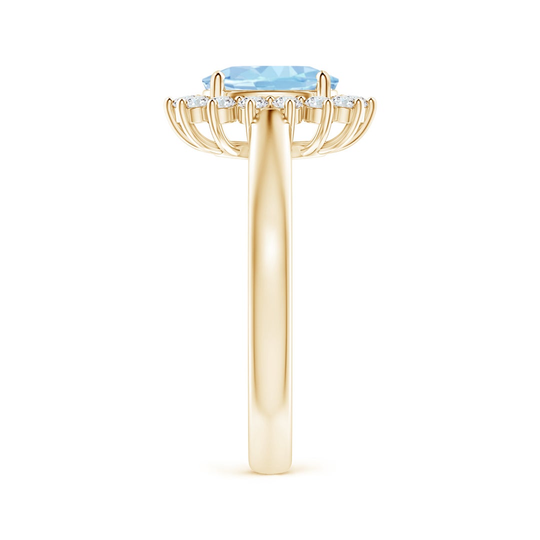 8x6mm AAA Princess Diana Inspired Aquamarine Ring with Diamond Halo in Yellow Gold - side 5