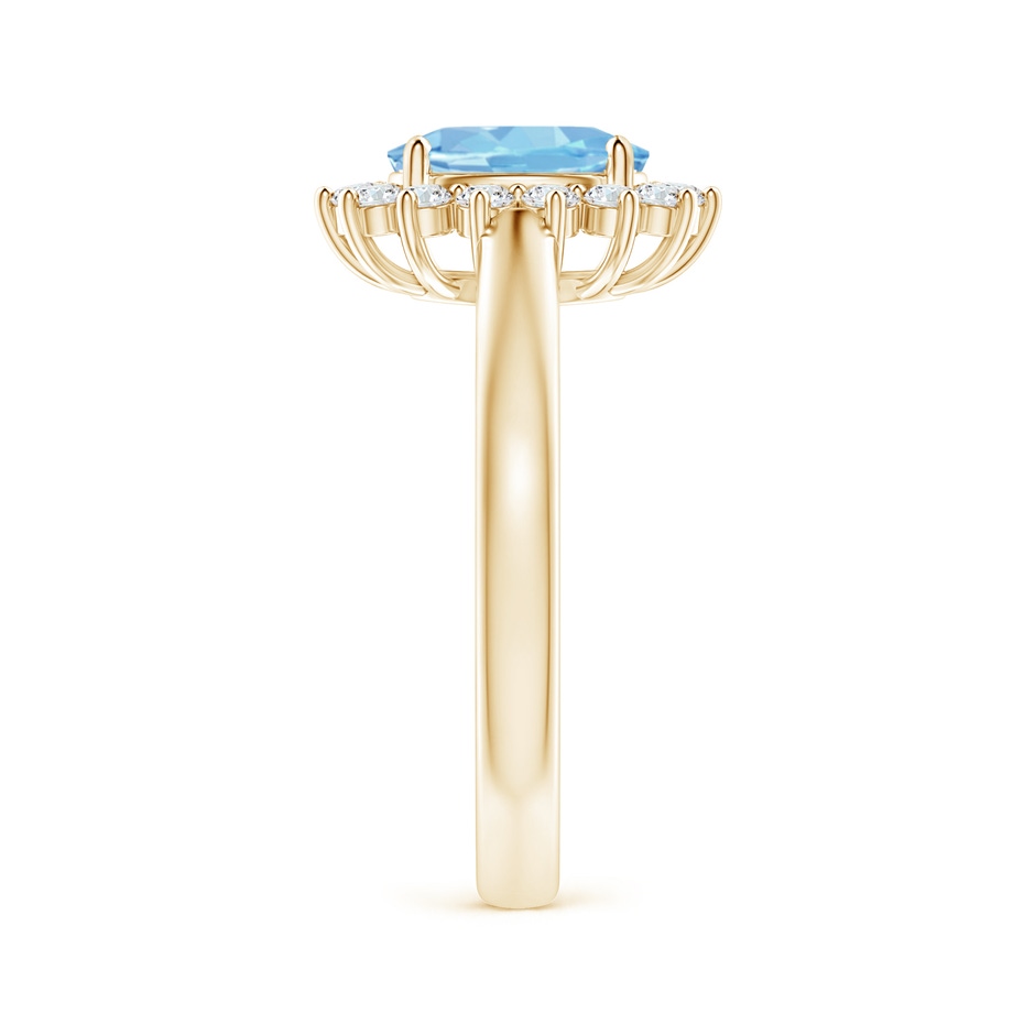 8x6mm AAAA Princess Diana Inspired Aquamarine Ring with Diamond Halo in Yellow Gold side 299